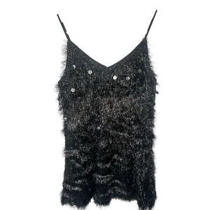 Lafayette 148 NY Black Averie Fringe Sequin Tank Top Sz XS Bling Party Camisole